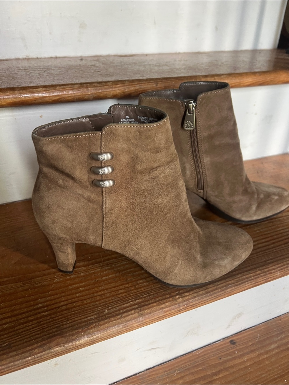 Anne Klein Taupe Suede Ankle Booties with Side Zip size 8